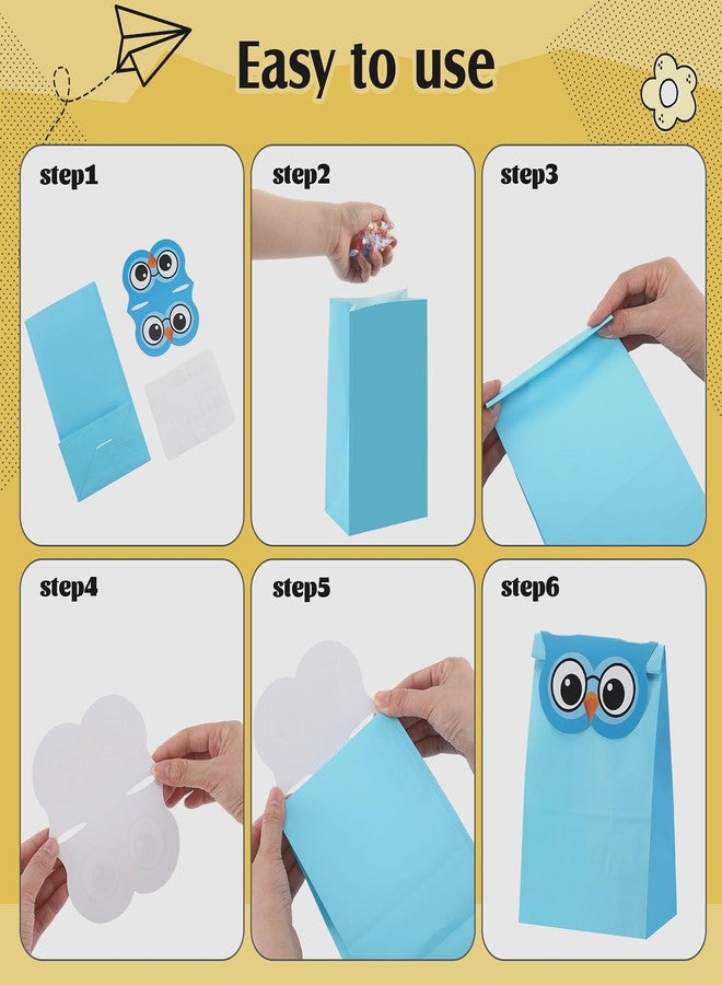 SilTriangle 24 Sets Owl Party Favor Gift Bags Kraft Paper Treat Goodie Bags with Owl Toppers for DIY Themed Birthday Party Decoration Classroom Supplies(Multicolor) - Image 3